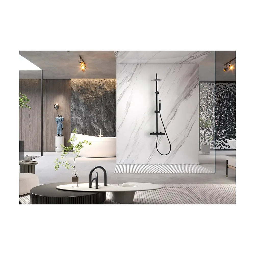 Vista trasera o instalación de Conjunto ducha monomando Bless negro mate Imex