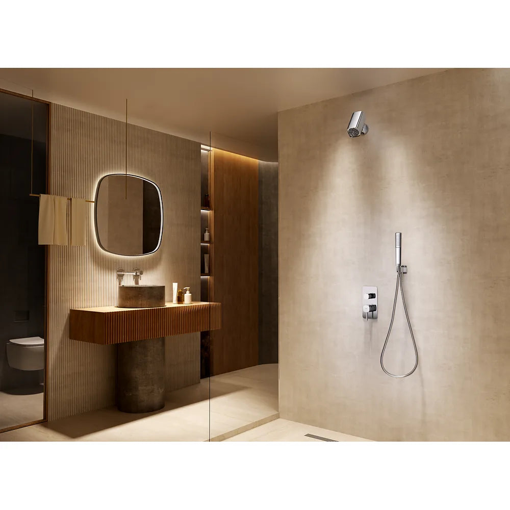 Plano o detalle técnico de Conjunto Ducha Monomando Empotrado Toscana Con Rociador Tube Imex Níquel