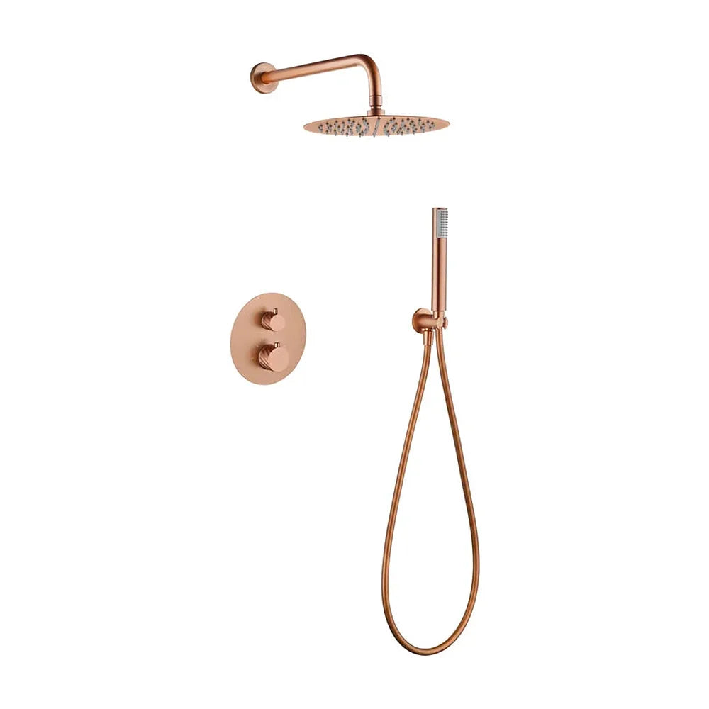 Conjunto ducha termostático empotrado Bless oro rosa cepillado Imex Imex