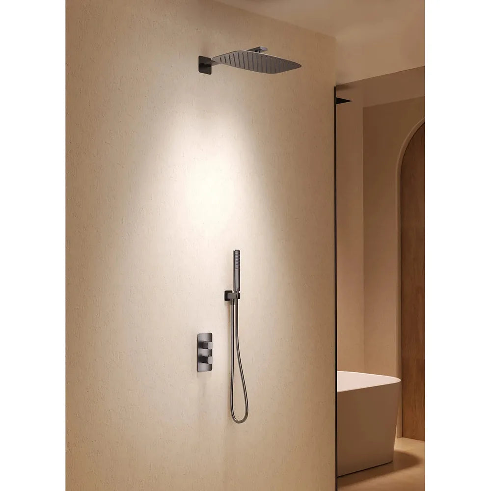 Plano o detalle técnico de Conjunto ducha termostático empotrado Firenze negro mate Imex (vista 3)