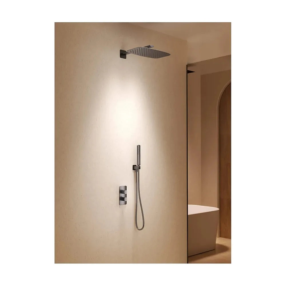 Vista en conjunto ambientada de Conjunto ducha termostático empotrado Firenze negro mate Imex