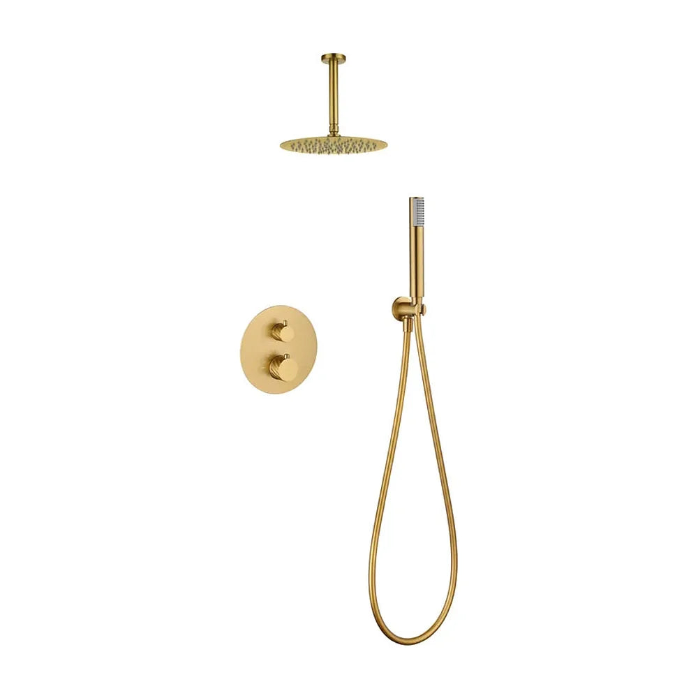 Conjunto ducha termostático empotrado Palau oro cepillado Imex Imex