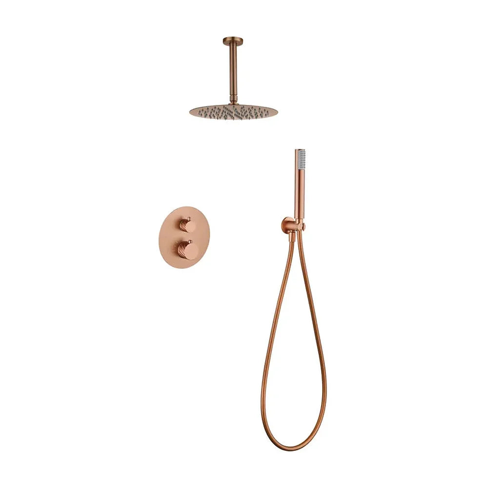 Conjunto ducha termostático empotrado Palau oro rosa cepillado Imex Imex