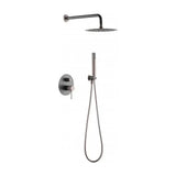 Concealed shower set with built in design and matte gray and champagne finish, Line by Imex