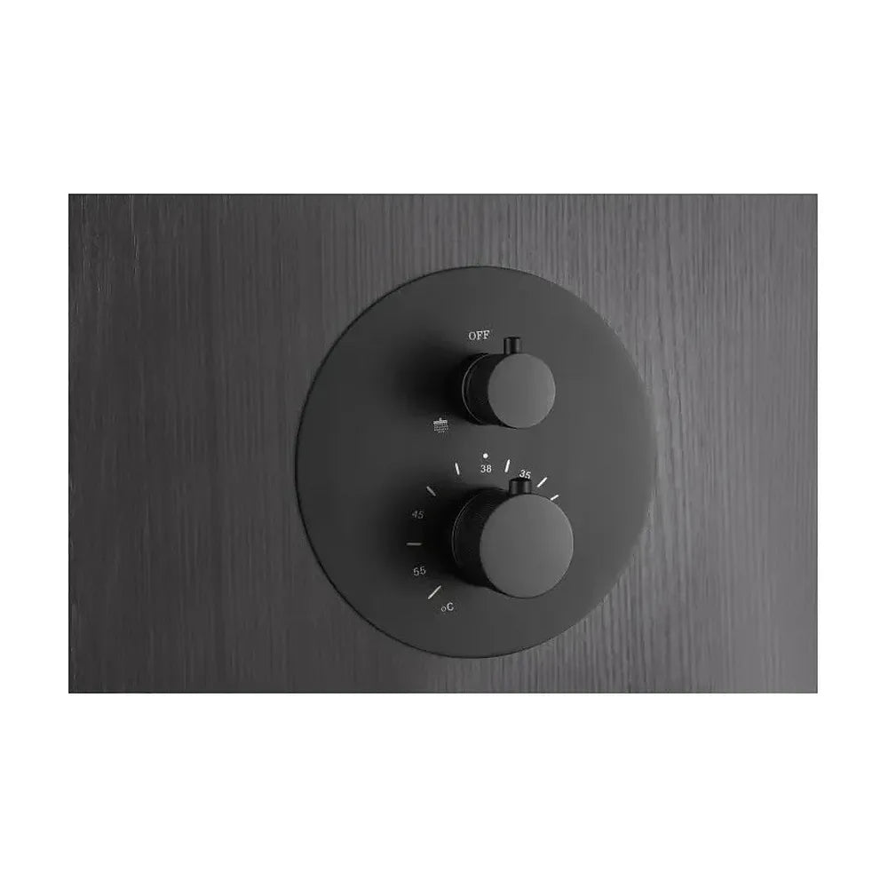 Vista principal de Conjunto para ducha termostática de diseño empotrado en color negro mate top Line de Imex