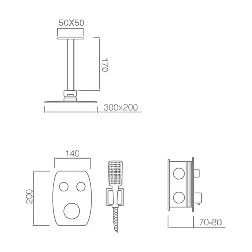 Detalle de funcionamiento de Conjunto termostático de 3 módulos para ducha de diseño moderno con un acabado cromado feroe...