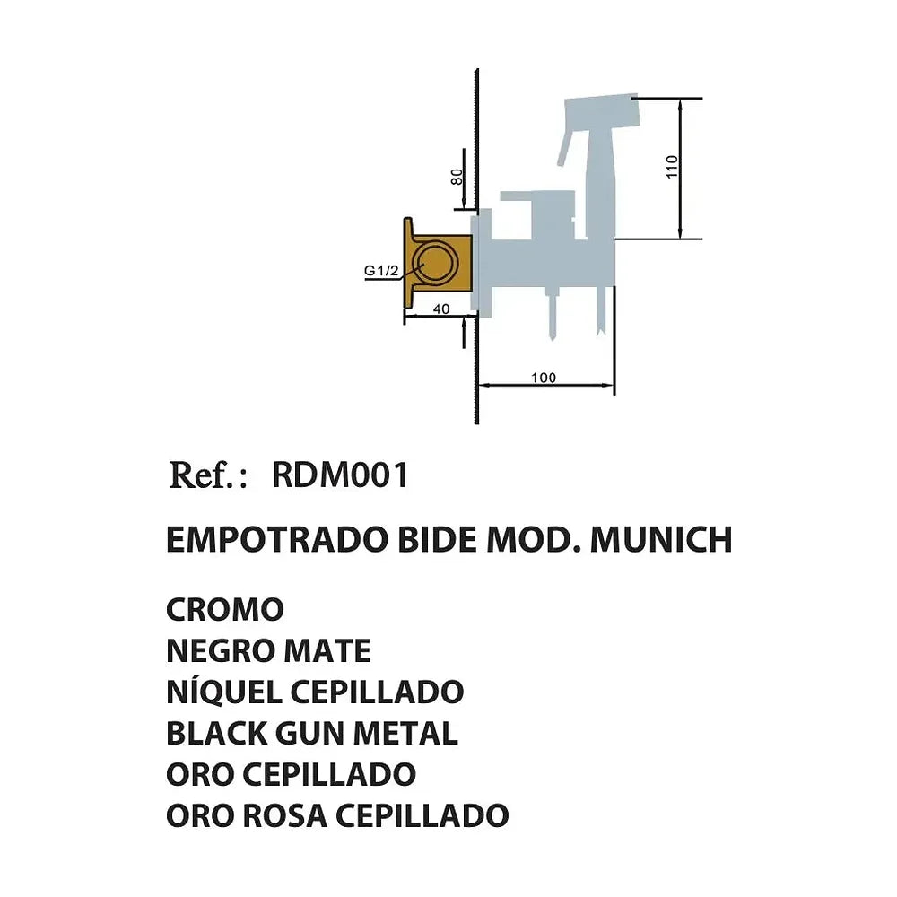 Detalle de acabado y materiales de Ducha higiénica con grifo monomando empotrado fabricada en latón de acabado negro mate...
