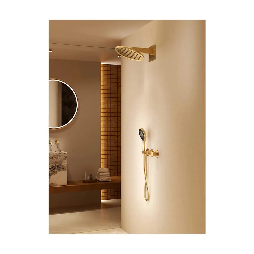 Vista lateral y perspectiva de Ducha Termostática Empotrada Bolonia Oro Rosa Cepillado Imex