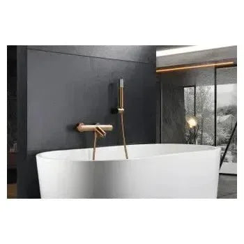 Vista principal de Grifería termostática para bañera y ducha hecha de latón con acabado oro rosa cepillado Genova de Imex