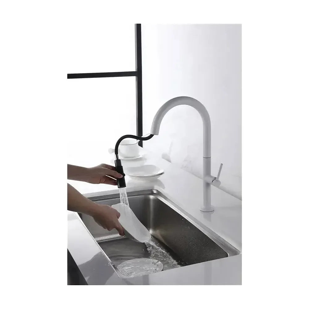 Vista principal de Grifo de cocina monomando de caño alto fabricado en latón blanco mate Samoa de Imex