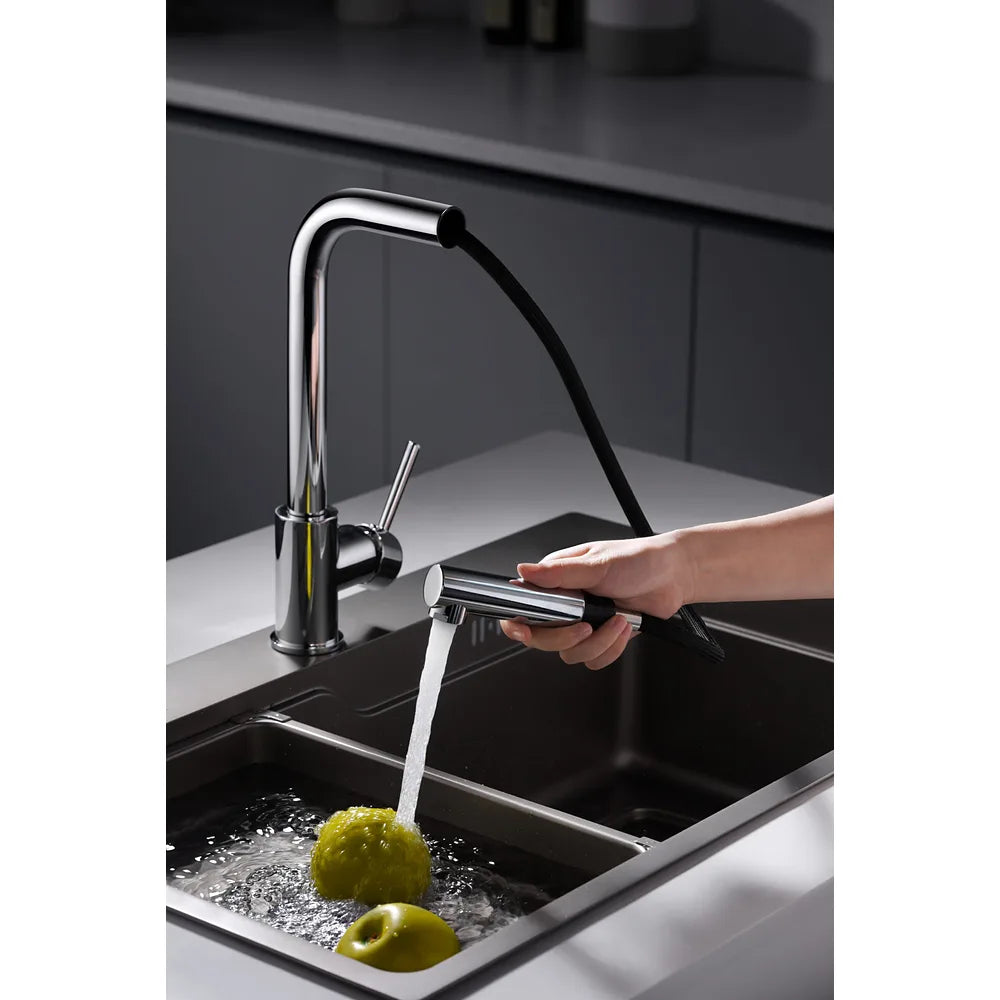Plano o detalle técnico de Grifo de cocina monomando extraíble con acabado en color blanco Malta Imex