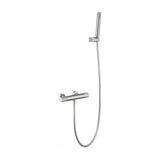 Mitigeur de douche thermostatique avec douchette en laiton de couleur nickel brossé Line Imex