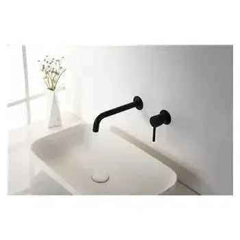 Vista trasera o instalación de Grifo de lavabo monomando negro mate para empotrar a pared de 2 cuerpos Etna de Imex