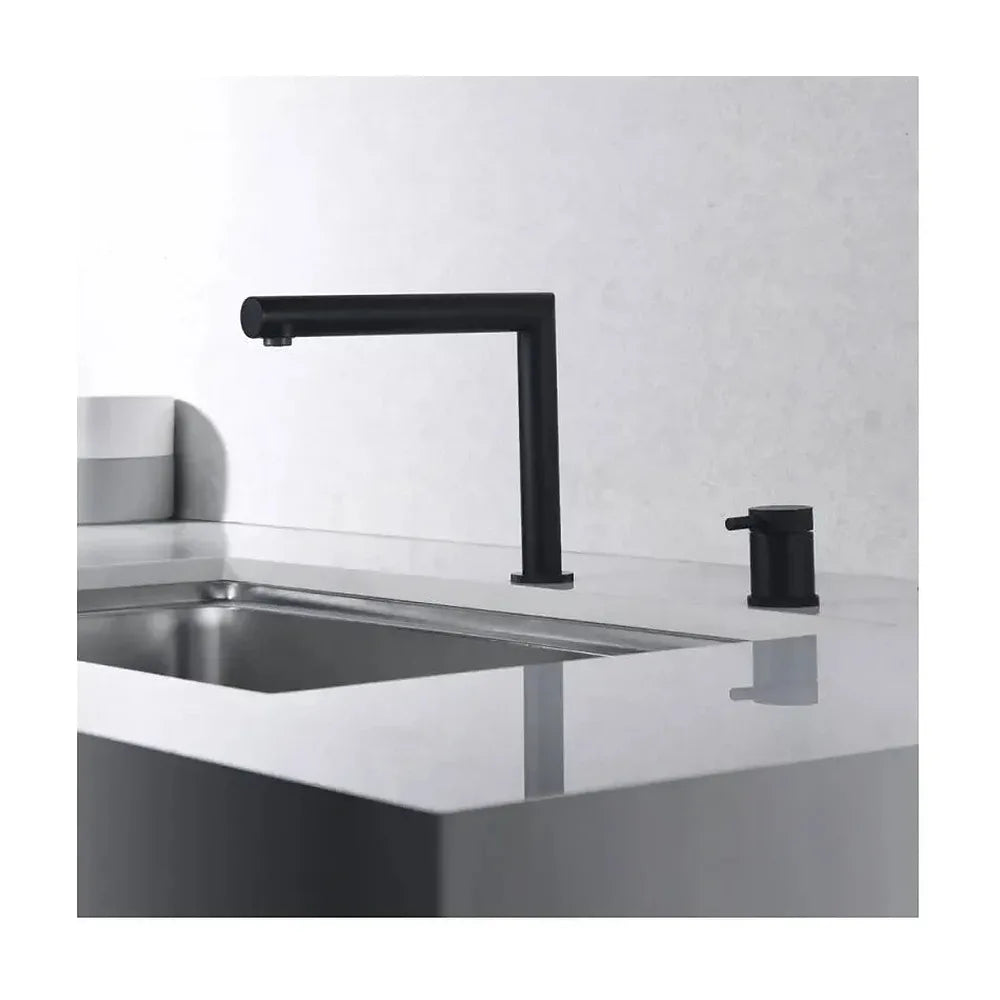 Vista trasera o instalación de Grifo monomando de cocina con caño plegable de latón y de acabado negro mate Itaca de Imex