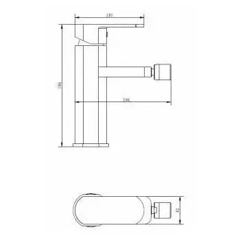 Vista lateral y perspectiva de Grifo monomando de latón cromado con rótula orientable para bidé Liverpool de Imex