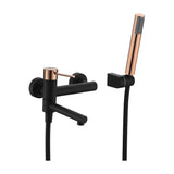 Wall mounted single handle bathtub faucet, brass with black and rose gold finish, Milos by Imex