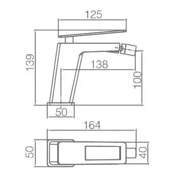 Vista lateral y perspectiva de Grifo monomando para bidé fabricado en latón negro y oro rosa con un caño recto Suecia de Imex