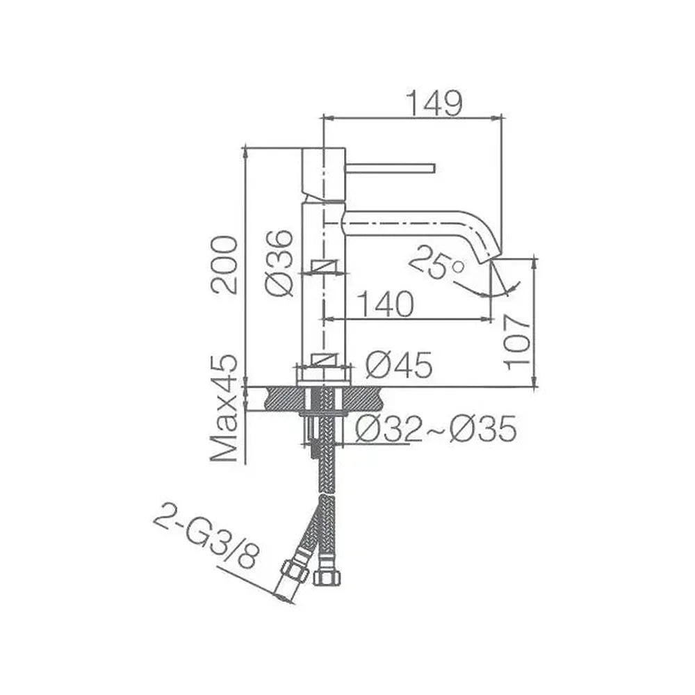Detalle de funcionamiento de Grifo monomando para lavabo cartucho de 25 mm fabricado en latón con acabado negro mate...