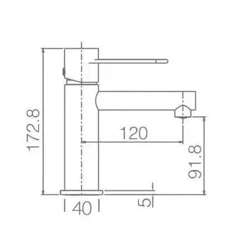 Plano de medidas y cotas técnicas de Grifo negro mate para lavabo fabricado en latón con discos de cerámica Milos de Imex