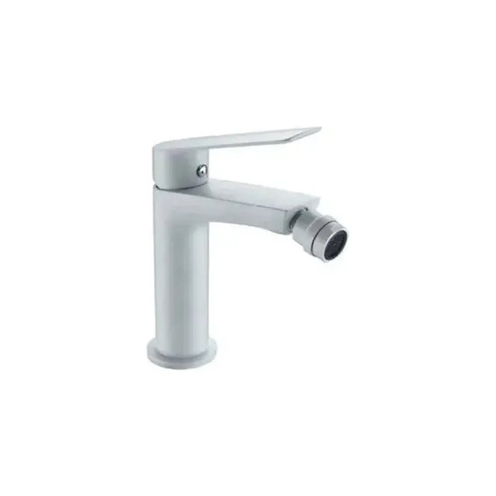 Grifo para bidé fabricado en latón con una maneta extraplana de color blanco mate Luxor de Imex Imex