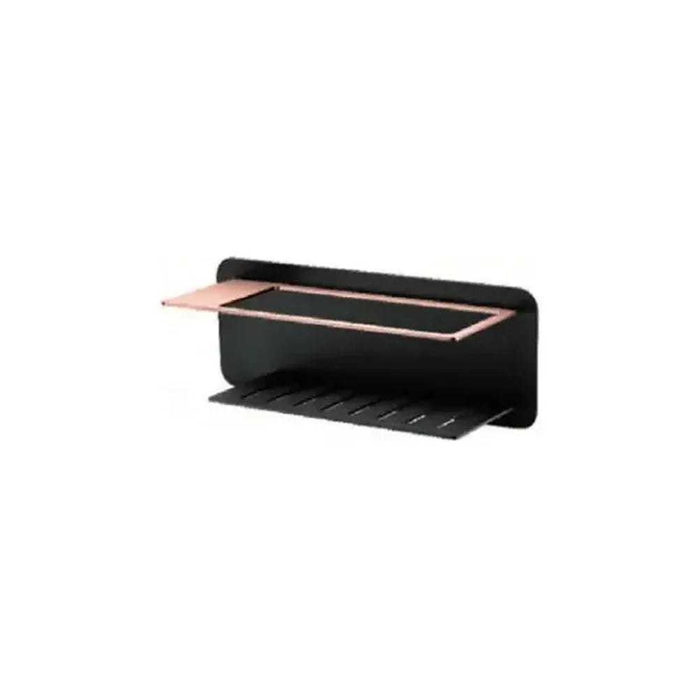 Jabonera frontal con diseño moderno de acero s304 con acabado negro y oro rosa Bethari de Imex Imex