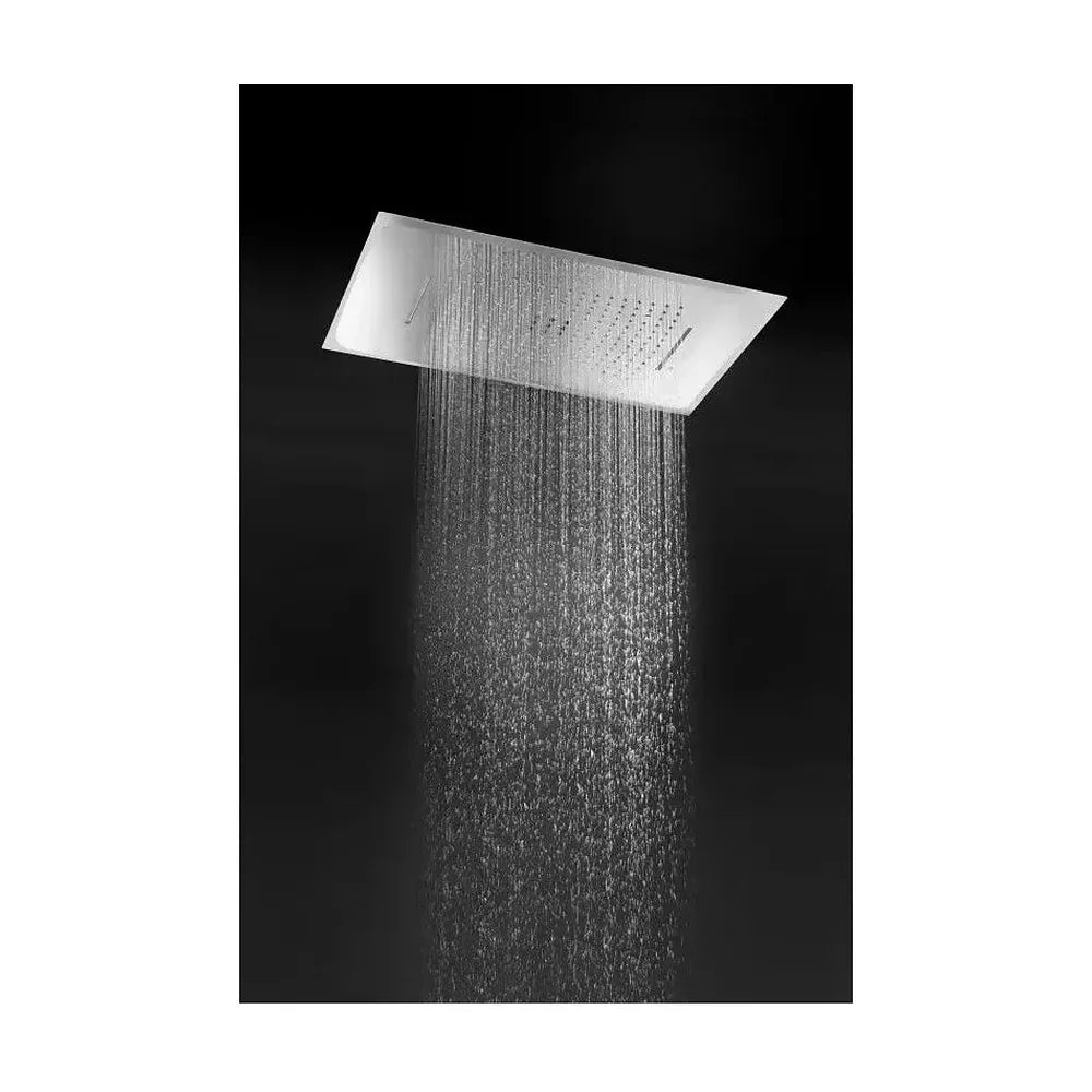 Vista lateral y perspectiva de Kit para ducha monomando de pared con un rociador extraplano de acabado cromado Sumatra de...