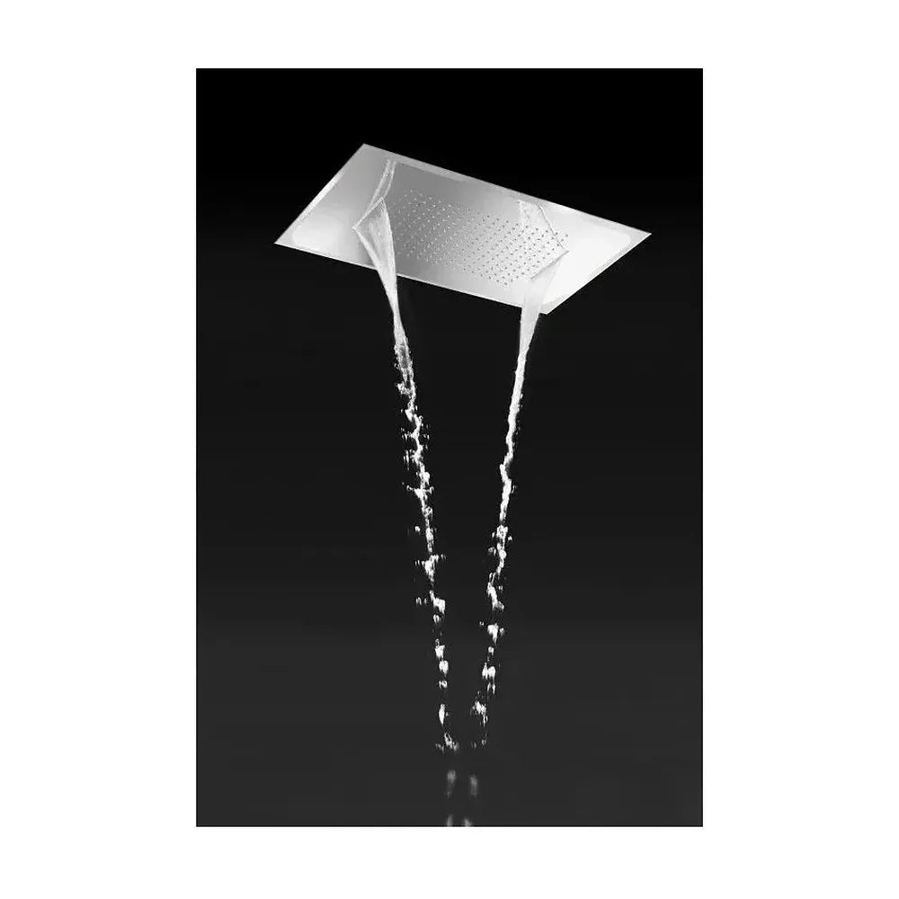 Detalle de funcionamiento de Kit para ducha monomando de pared con un rociador extraplano de acabado cromado Sumatra de Imex