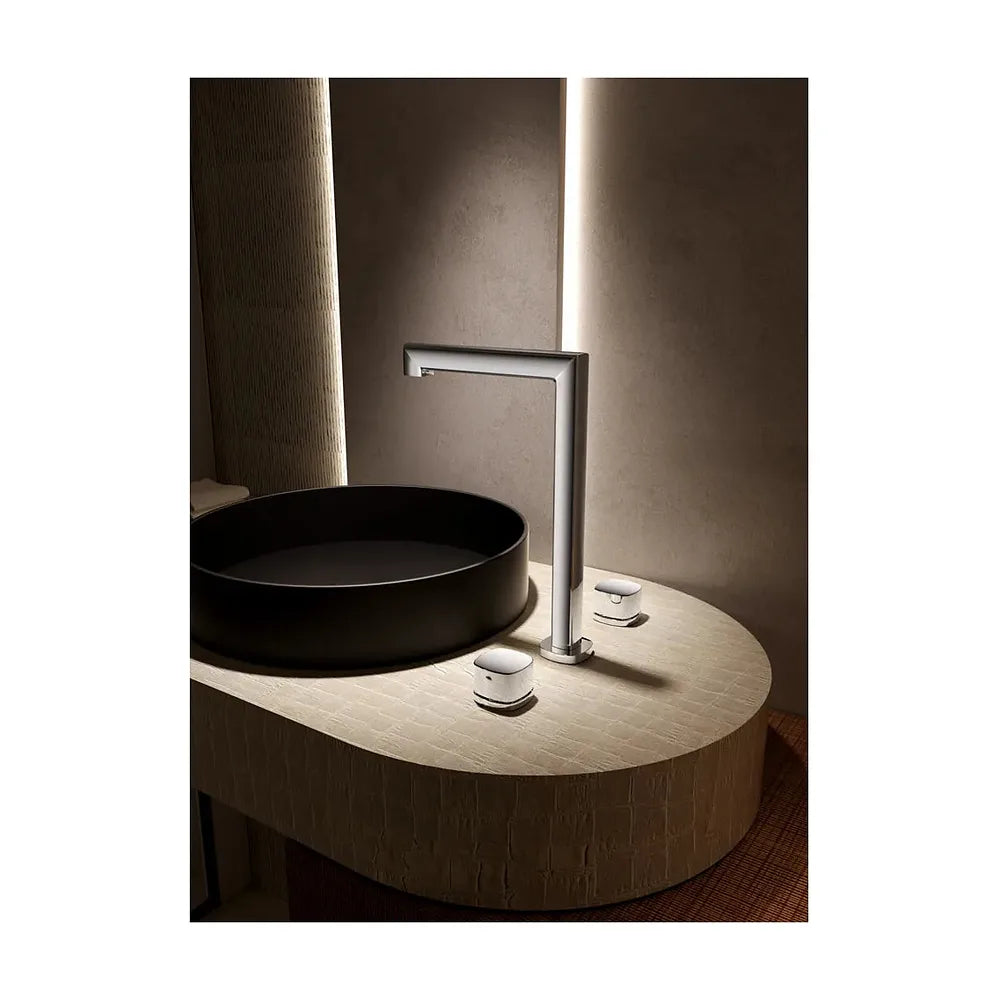 Plano de medidas y cotas técnicas de Lavabo bimando sobreencimera caño alto Toscana negro mate Imex