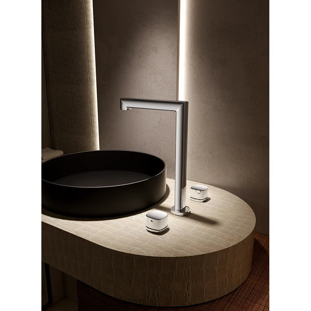 Plano o detalle técnico de Lavabo Bimando Sobreencimera Caño Alto Toscana Oro Cepillado Imex (vista 3)