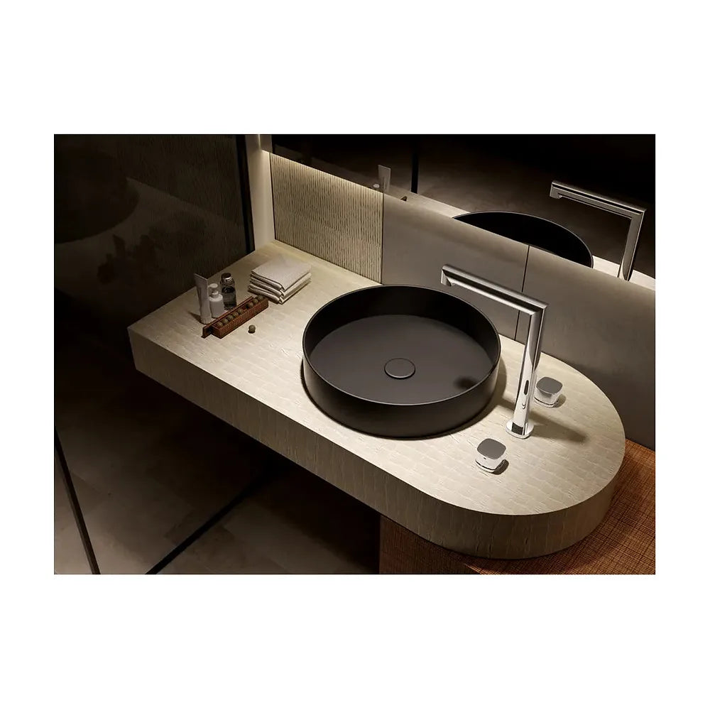 Vista trasera o instalación de Lavabo bimando sobreencimera caño alto Toscana cromo Imex