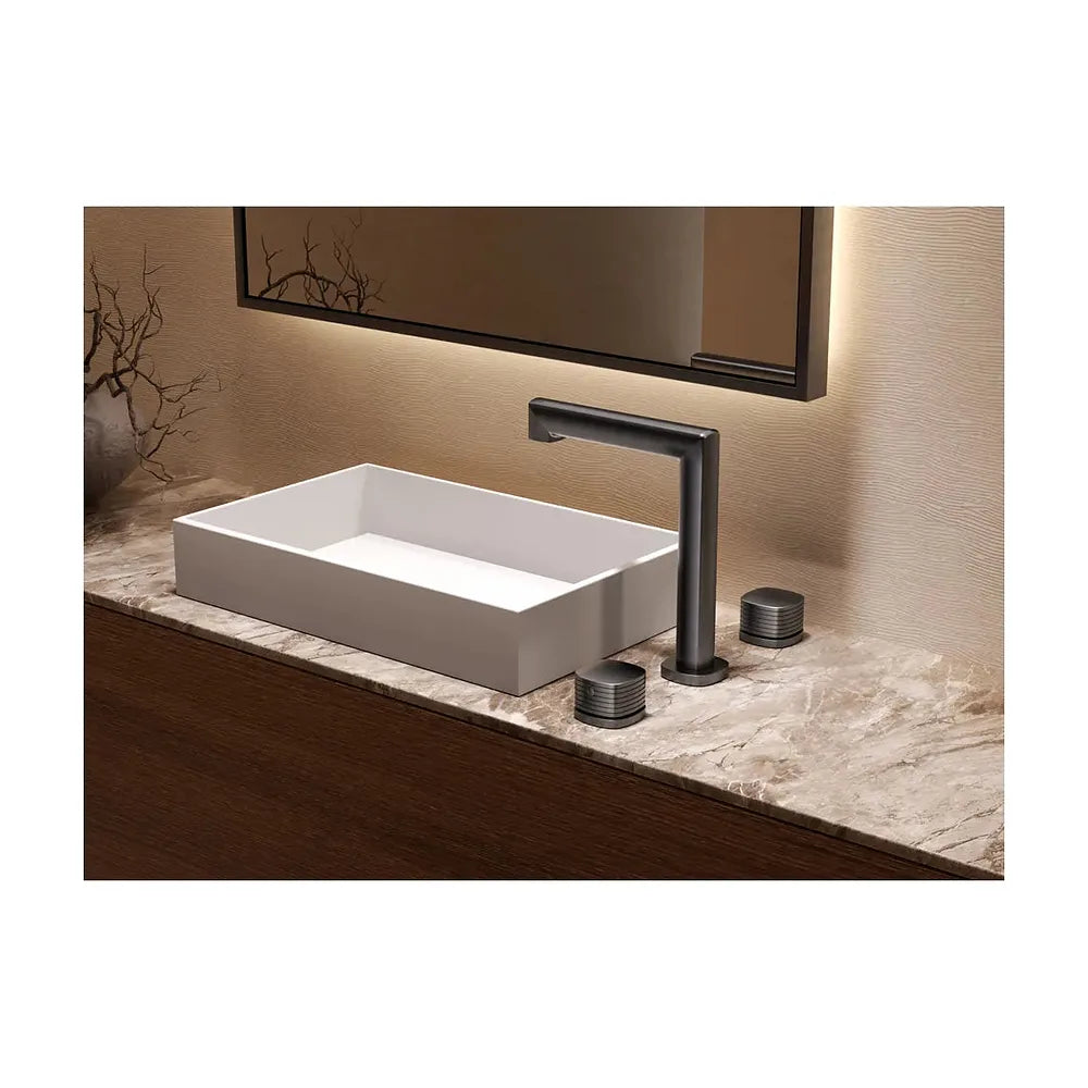 Detalle de funcionamiento de Lavabo bimando sobreencimera caño bajo Firenze black gun metal Imex