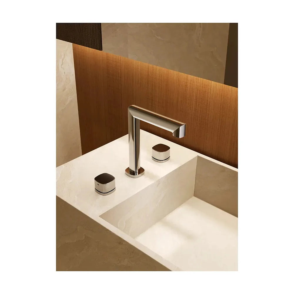 Detalle de funcionamiento de Lavabo bimando sobreencimera caño bajo Toscana oro rosa cepillado Imex