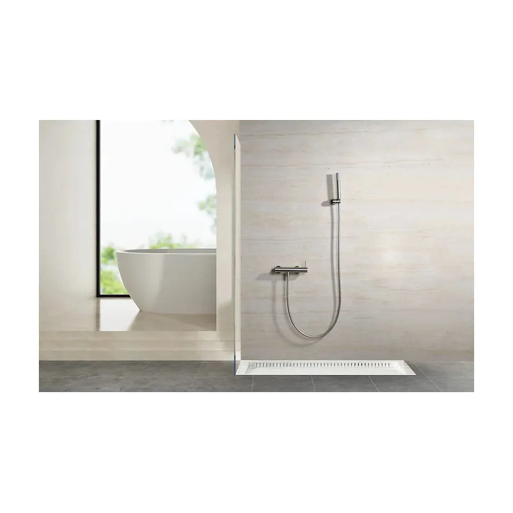 Vista lateral y perspectiva de Monomando kit ducha Monza níquel cepillado Imex