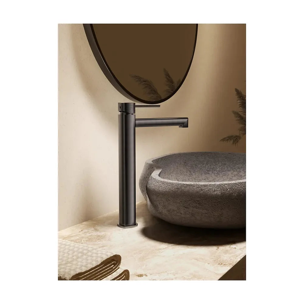 Plano de medidas y cotas técnicas de Monomando lavabo alto Firenze black gun metal Imex