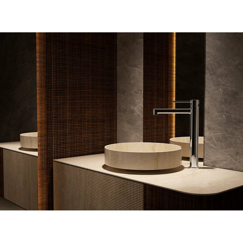 Plano o detalle técnico de Monomando lavabo alto Toscana oro cepillado Imex