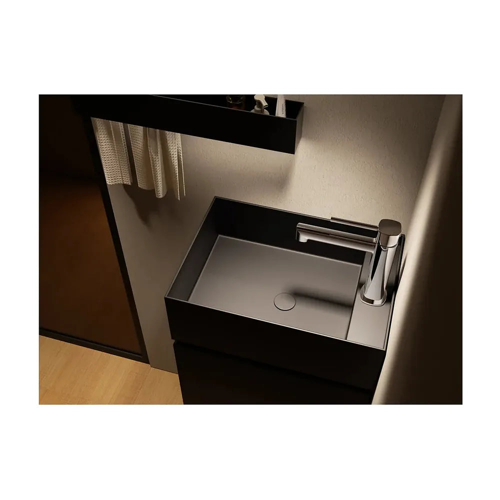 Vista trasera o instalación de Monomando lavabo Toscana black gun metal Imex