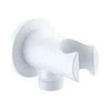 Shower hose outlet and round base hand shower holder in brass with white finish by Imex