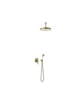 Faucet 2-way single lever shower mixer tap kit with diverter and ceiling mounted arm in matt old brass colour Tres Clasic Tres