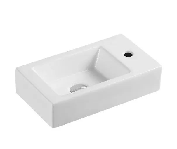 Lavabo suspendido rectangular blanco de cerámica con grifería lateral MINI 45 R de Aquore  0