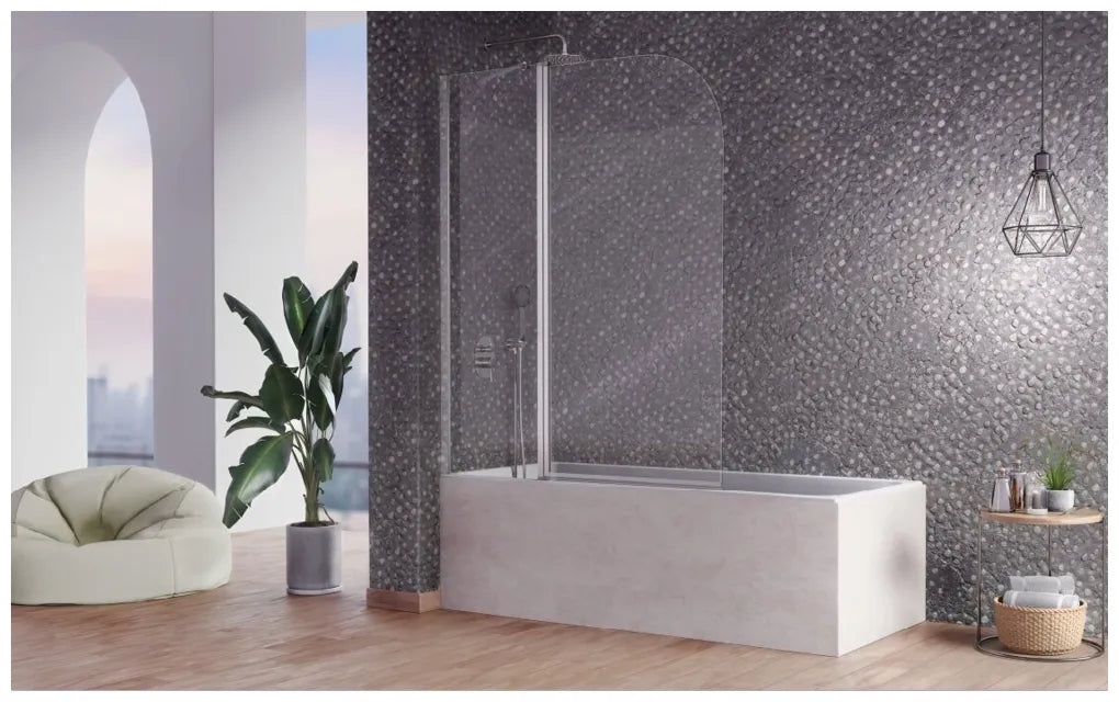 Mampara frontal de bañera con puerta acabado plata brillo Rita de Kassandra 2