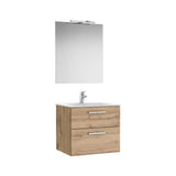 Mueble Base 2 Cajones Lavabo Porcelana Espejo Aplique Led Starlight Nogal Roca