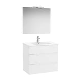 Mueble Base Tres Cajones Lavabo Porcelana Espejo Aplique Led White Mate Roca