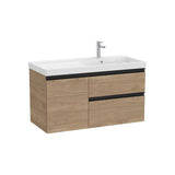 Mueble Base Asimétrico 2 Cajones Una Puerta Lavabo Plus Derecha Nogal 100x46x57cm Colección The Gap Roca