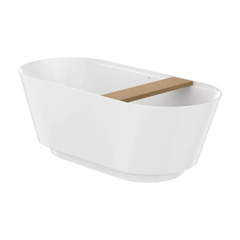 Bañera ovalada de Stonex con bandeja de madera 170x75x59 cm exenta Roca - Vista 2
