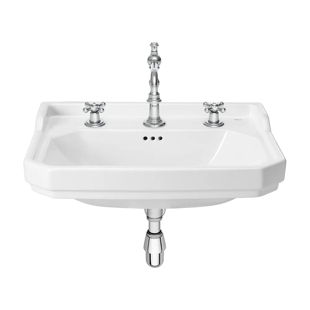 Lavabo Mural Porcelana con Tres Orificios Carmen 65x48x22cm Blanco Roca - Vista 2