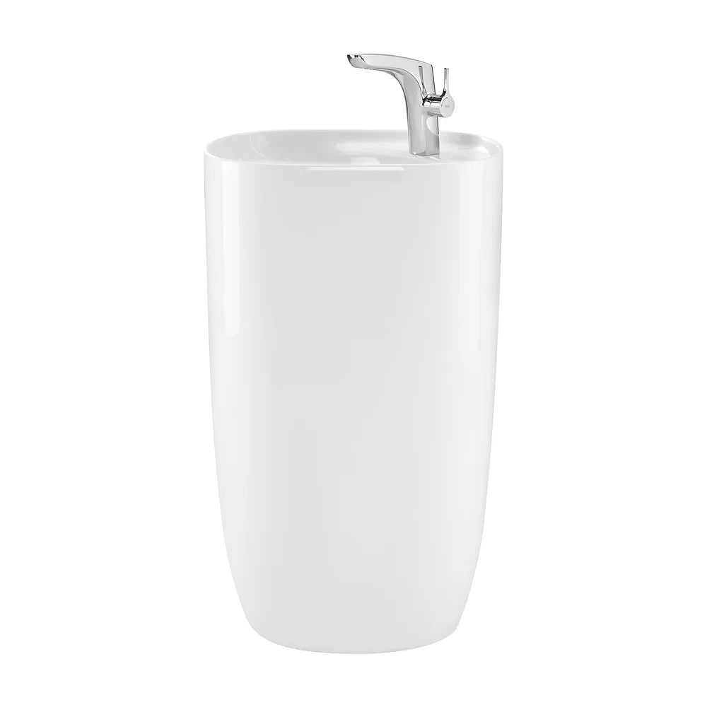 Lavabo Totem de Fineceramic con Desagüe Universal y Repisa Integrada 50x45x88cm Roca - Vista 2
