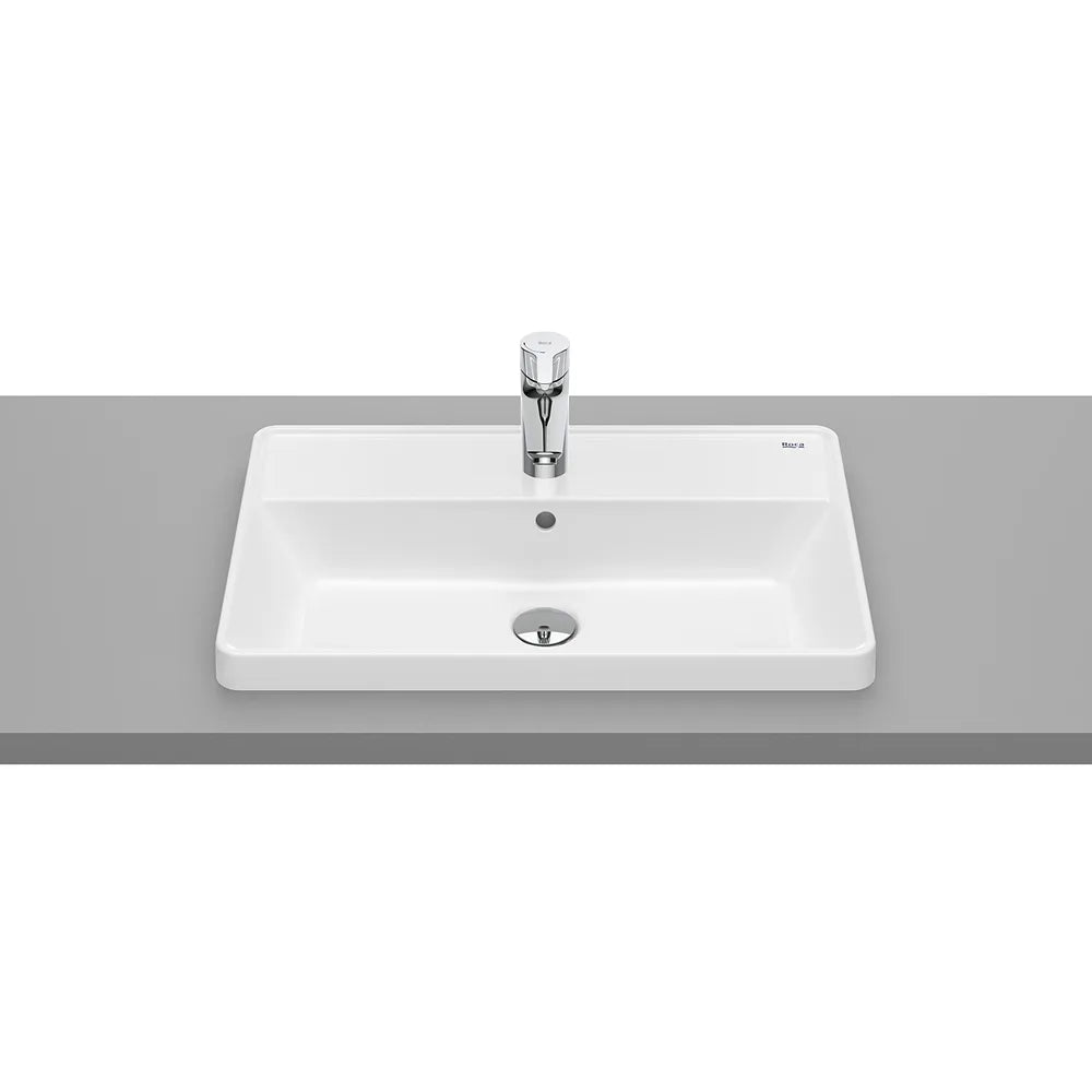 Lavabo de Encimera Rectangular Porcelana 60x39x4cm Blanco Roca - Vista 2