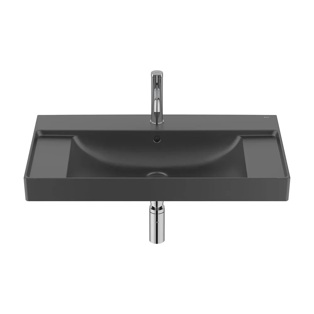 Lavabo mural rectangular 80x46x16 cm Fineceramic con pedestal negro Roca - Vista 2
