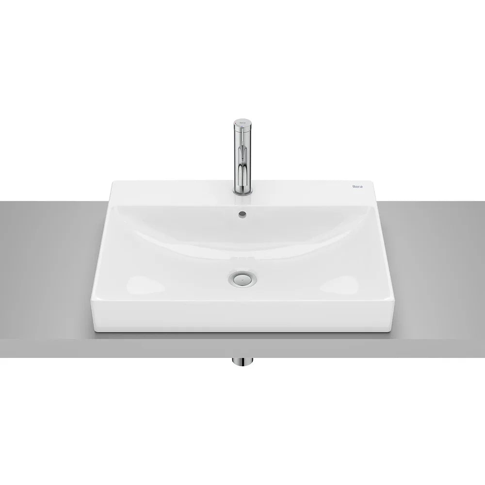 Lavabo de encimera cuadrado 60x45x8 cm Fineceramic blanco brillo Roca - Vista 2