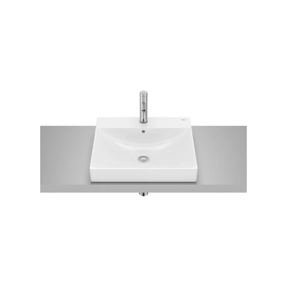 Lavabo de encimera cuadrado Fineceramic 50x45x8 cm blanco brillo Roca - Vista 1
